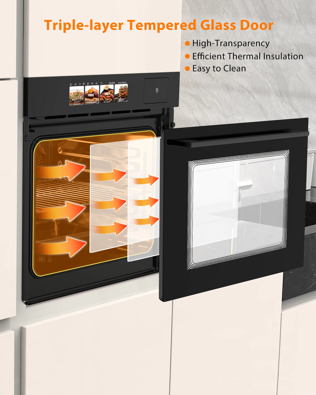 Single Wall Oven 24", Built-in Electric Ovens with 8 Cooking Mode, 3000W/240V, 2.5Cu.ft Convection Oven, Colorful Touch Screen