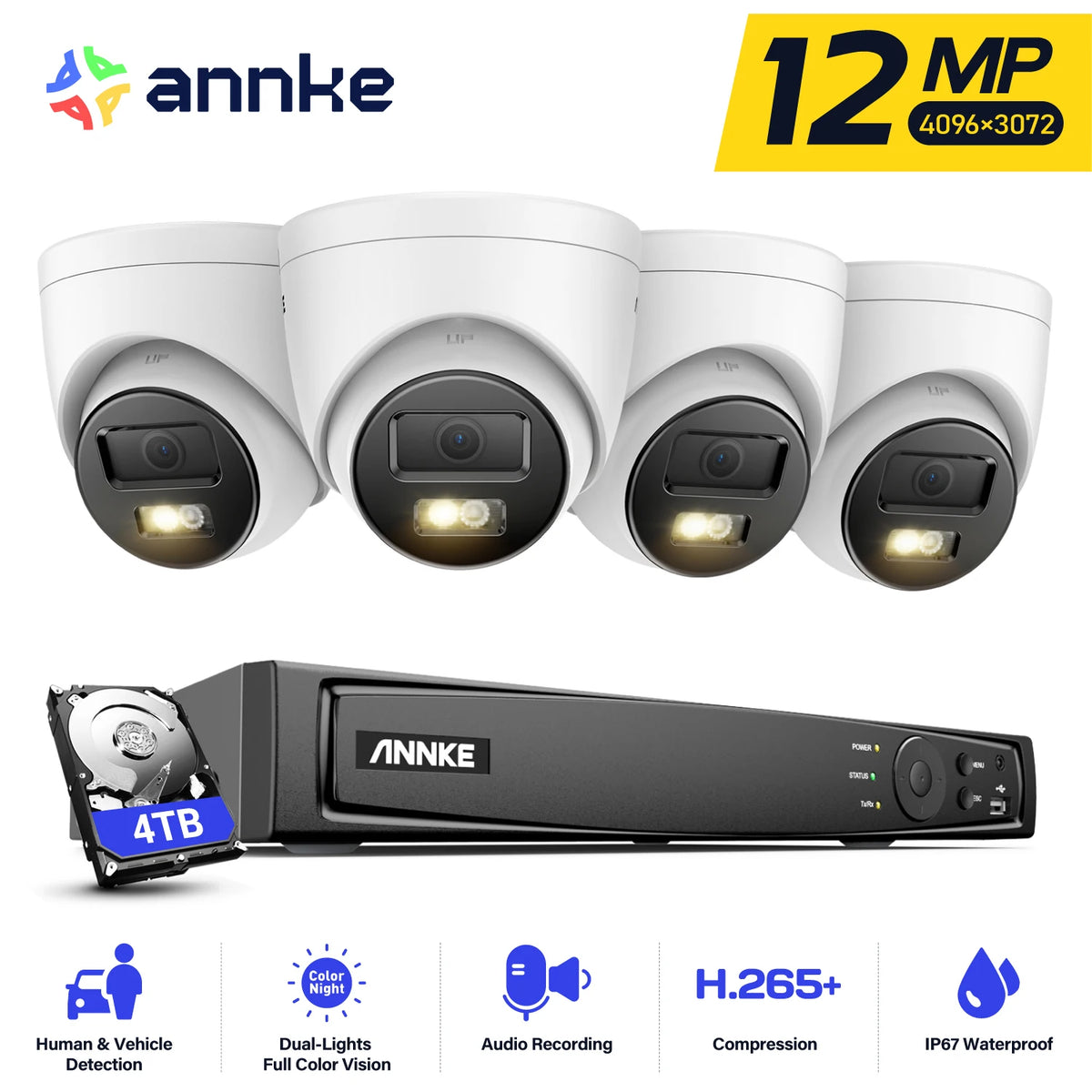 ANNKE 12MP Video Surveillance Kit 8CH NVR Smart Dual Light POE Camera Night Vision Audio CCTV Security Protection Camera System