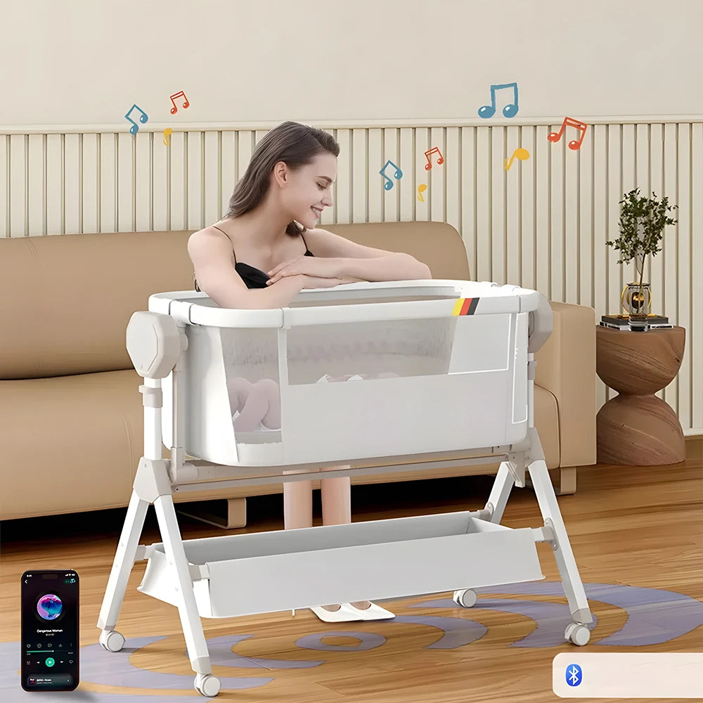 Automatic Rocking Bassinet Newborn Bedside Sleeper Steanny Bassinet Baby Cradle with Music And Lights Comfortable Soft Mattress