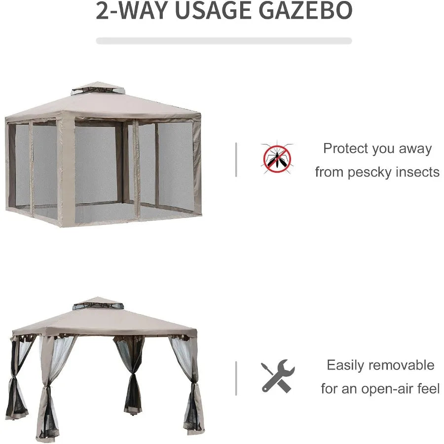 9.6' x 9.6' Patio Gazebo Outdoor Canopy with Netting