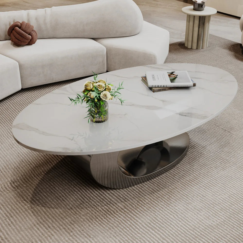 Italian Minimalist Sculptural Coffee Table, Stainless Steel Base Creative Living Room Center Tea Table, Custom Home Furniture