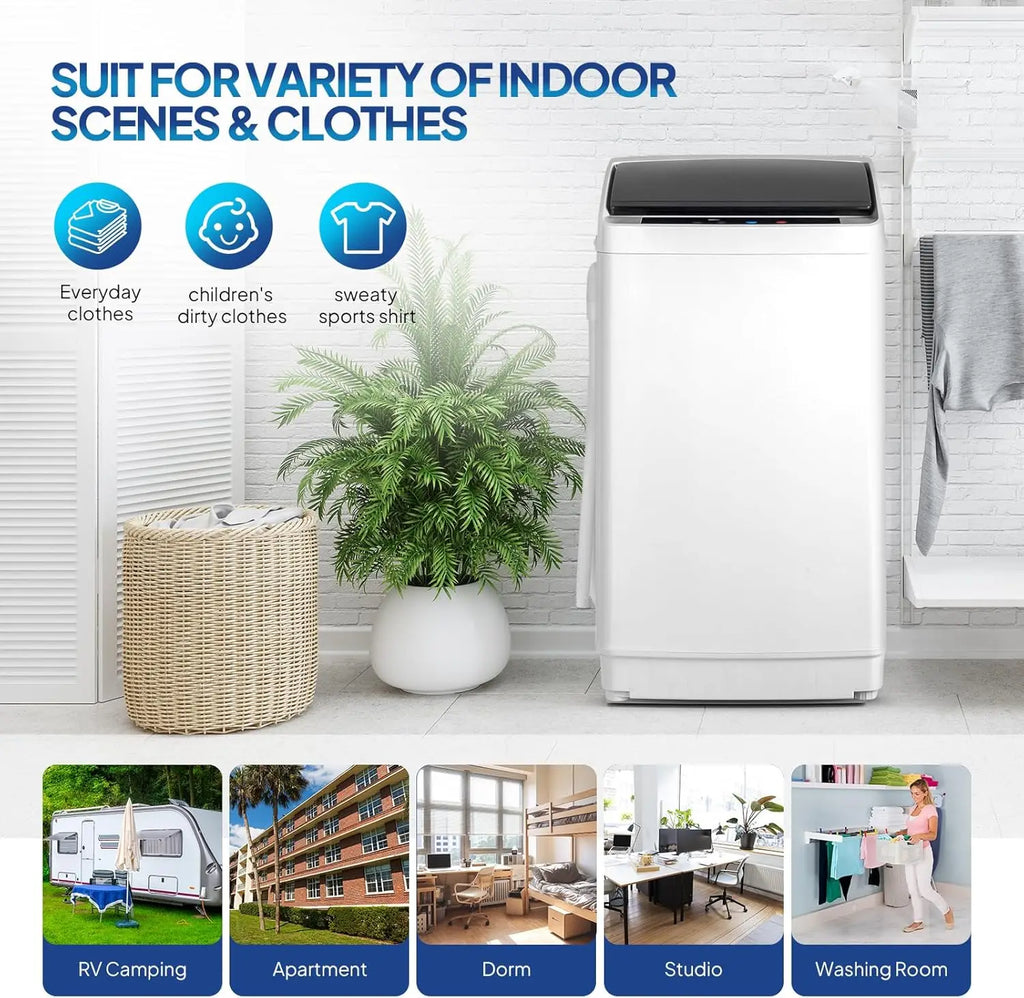 Laundry Machine with Stainless Steel Drum, Compact Washer and Spin Dryer Combo with Drain Pump for Apartment, Dorm, Home