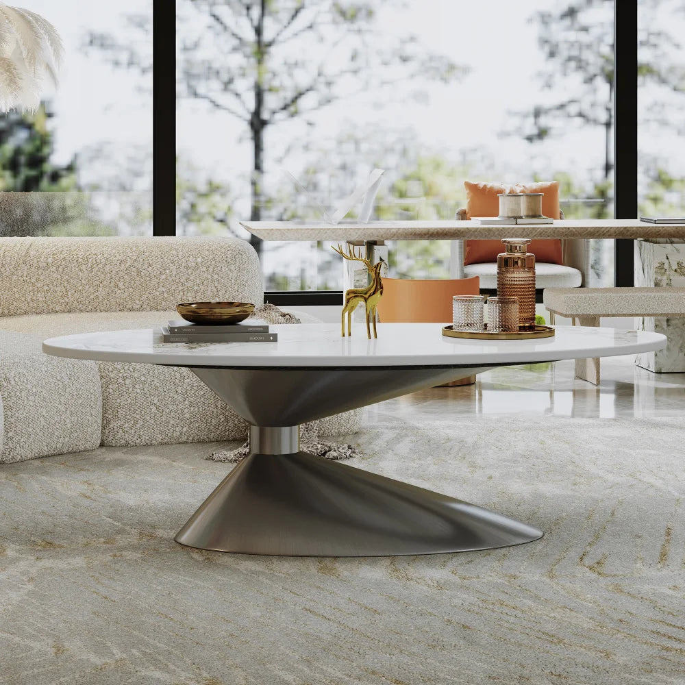 Italian Minimalist Sculptural Coffee Table, Stainless Steel Base Creative Living Room Center Tea Table, Custom Home Furniture