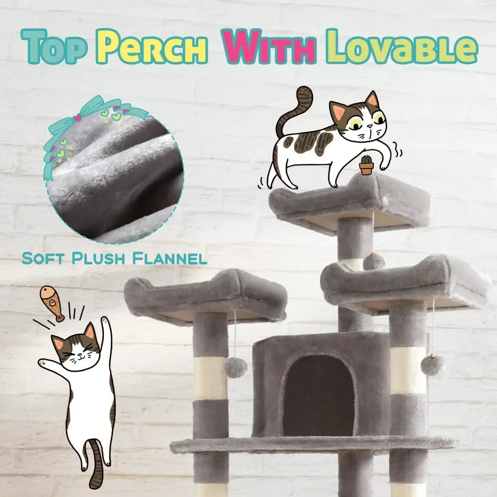Cat Tree Rascadores Para Gatos Cat Supplies 73in FanShaped Corner Cat Tower For Save Space, MultiLevel Tall Cat Tree For Indoor