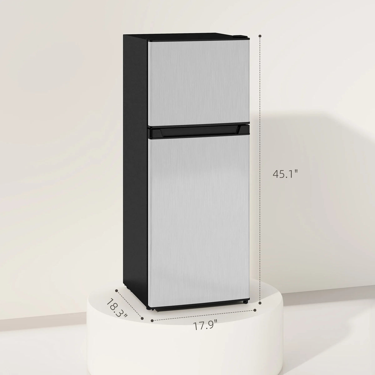 Black & Silver 2 Door Mini Fridge with Freezer, Compact Refrigerator (-4℉~10.4℉ Freezer & 28.4℉~50℉ Fridge), for Bedroom, Dorm, Office, Apartment, Keep Food & Drinks Fresh