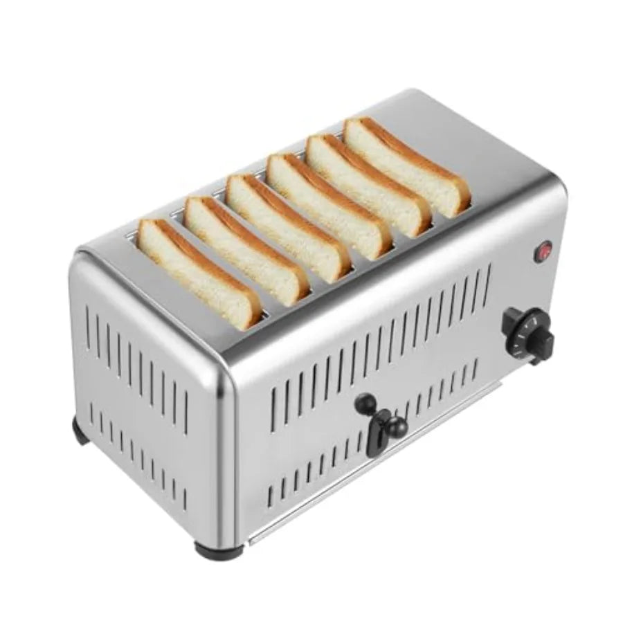 6-Slice Pop-up Bread Baking Machine Electric Countertop Toaster with Stainless Steel Wide Slots and 1-5 Minute Timer for Home R