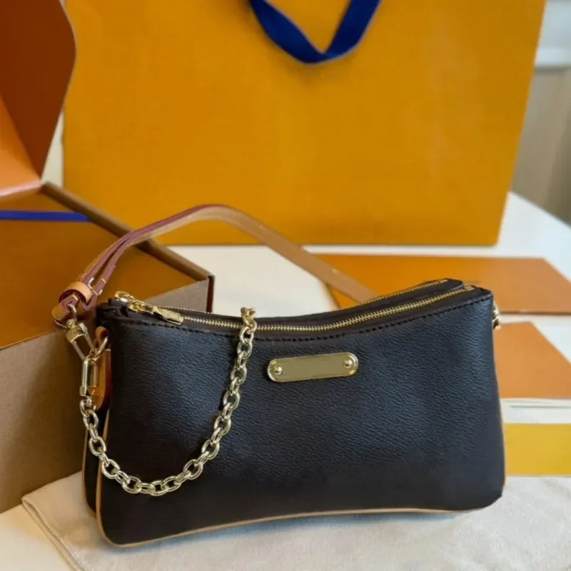 Top Designer Liv pochette Shoulder Bag Women Leather Denim Chain Crossbody bags Luxury Clutch Tote Purse Brown Flower Handbag