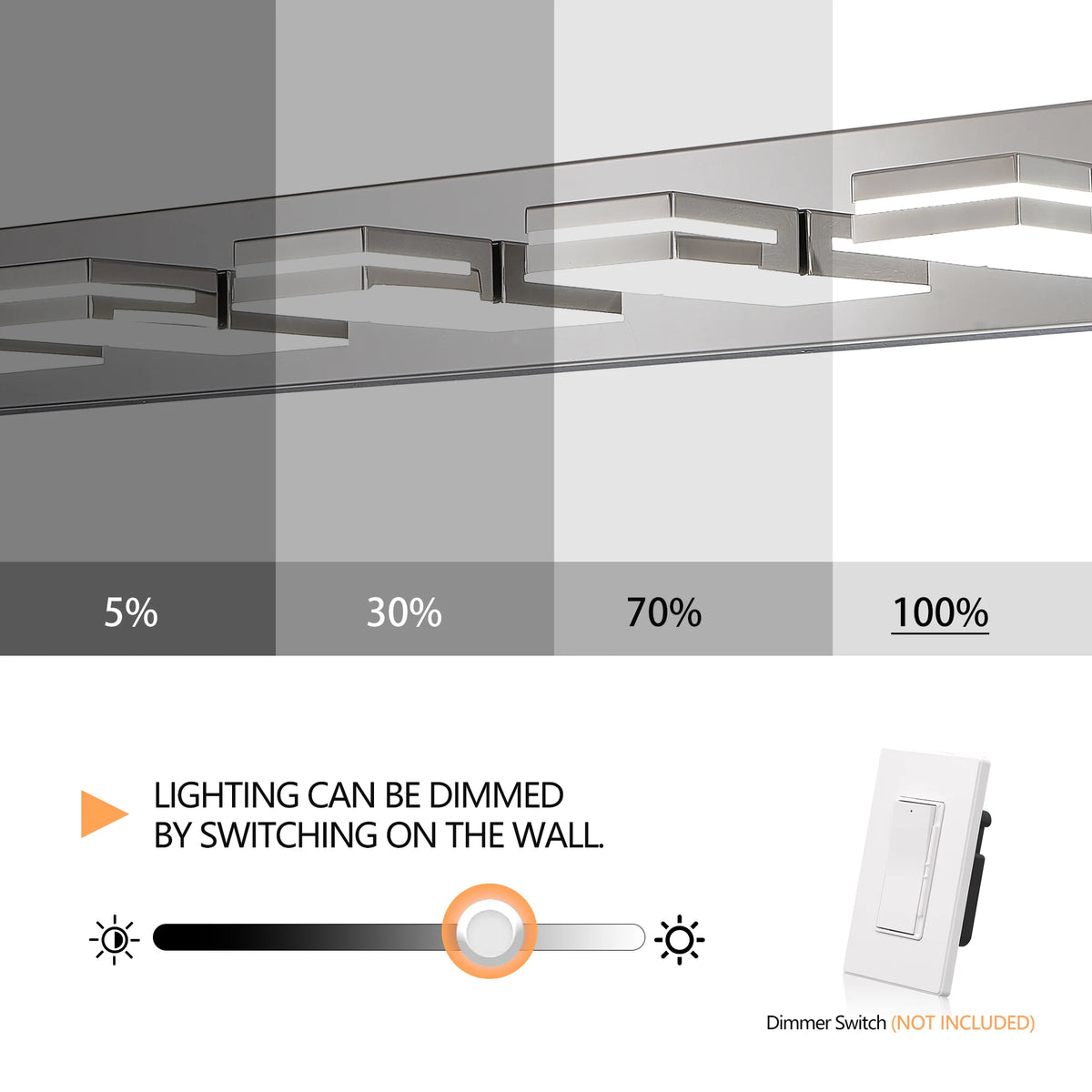 Modern Chrome LED Vanity Light, 5-Lights Wall Sconce for Bathroom and Mirror, Sleek Minimalist Design, Energy-Efficient