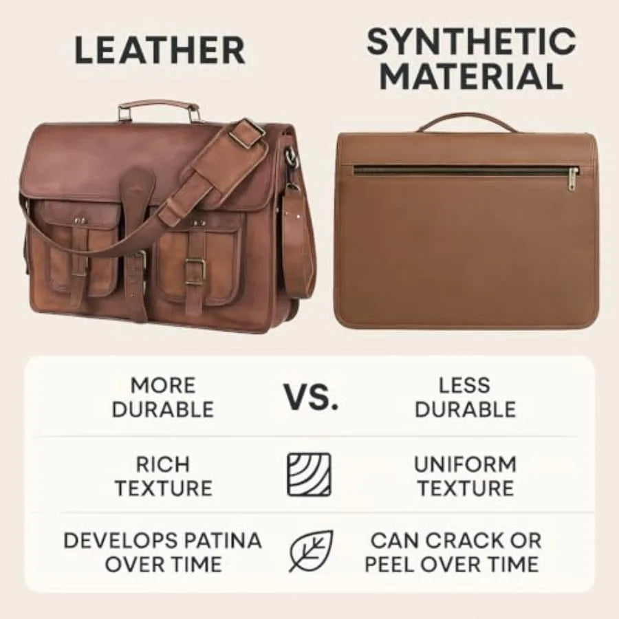 Leather Messenger Bag for Men and Women 18 inch Large Vintage Leather Briefcase Laptop Shoulder Bag Unisex Crossbody Messenger