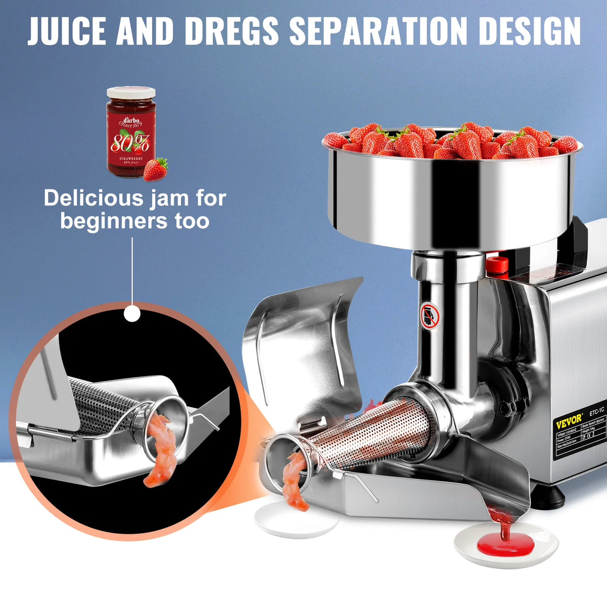 SucceBuy Electric Fruit Press Strainer Machine  Commercial Food Strainer Sauce Maker Stainless Steel Tomato Milling Tool