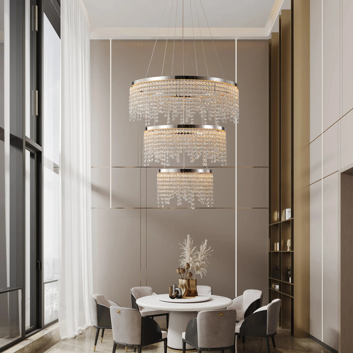23.6-inch Crystal Chandelier, Dimmable Led Ceiling Lamp, Adjustable Color Temperature 3000K/4000K/6000K, Height Adjustable, Luxury Round Chandelier, Suitable for Living Room, Dining Room, Bedroom