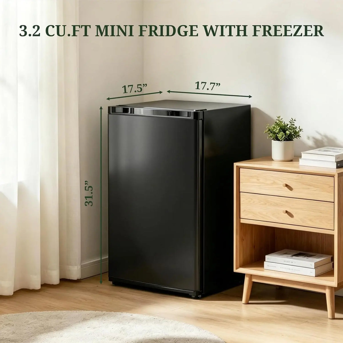 Mini Fridge with Freezer, 3.2 Cu.Ft Compact Refrigerator with Adjustable Thermostat, Energy Efficient 0.41kWh/Day, Small Fridge