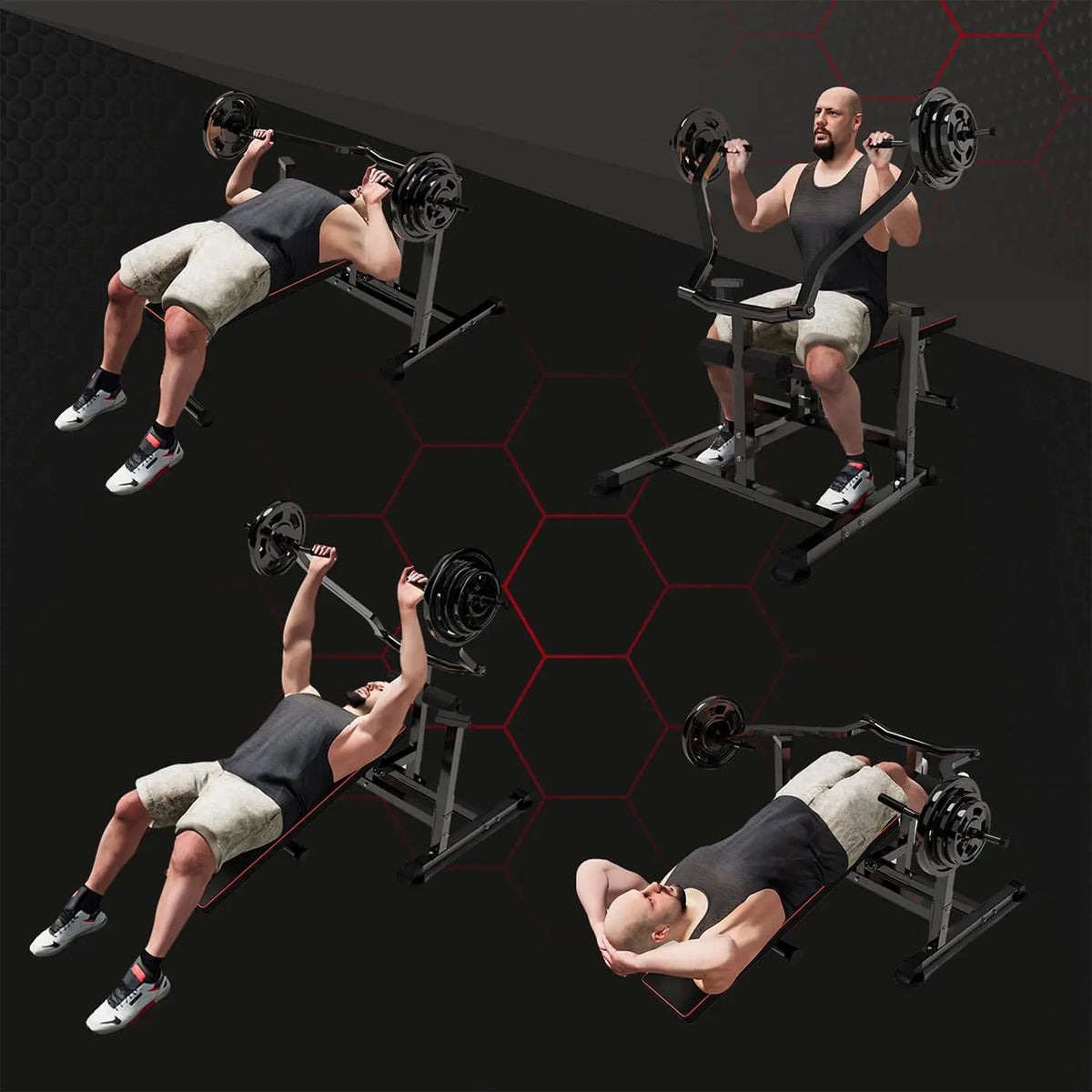 Bench Press Set Chest Press Machine with Independent Converging Arms Adjustable Flat Incline Bench Press with Dumbbell Rack for