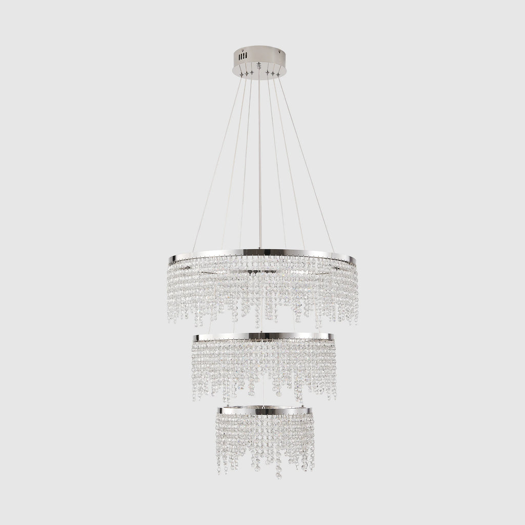 23.6-inch Crystal Chandelier, Dimmable Led Ceiling Lamp, Adjustable Color Temperature 3000K/4000K/6000K, Height Adjustable, Luxury Round Chandelier, Suitable for Living Room, Dining Room, Bedroom