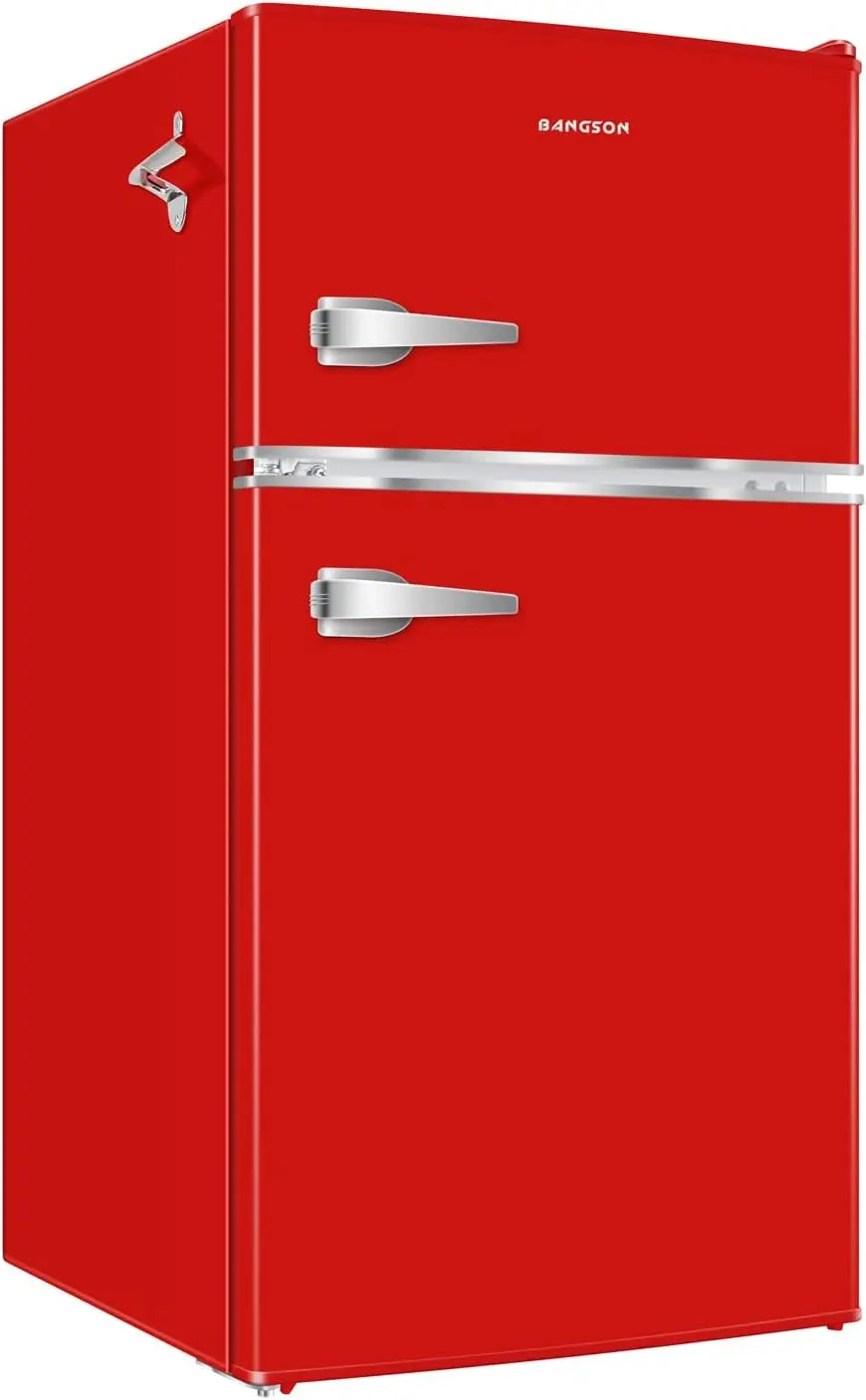 Mini Fridge with Freezer Bedroom, 2 Door Office Small Refrigerator, Door Handle, Bottle Opener,