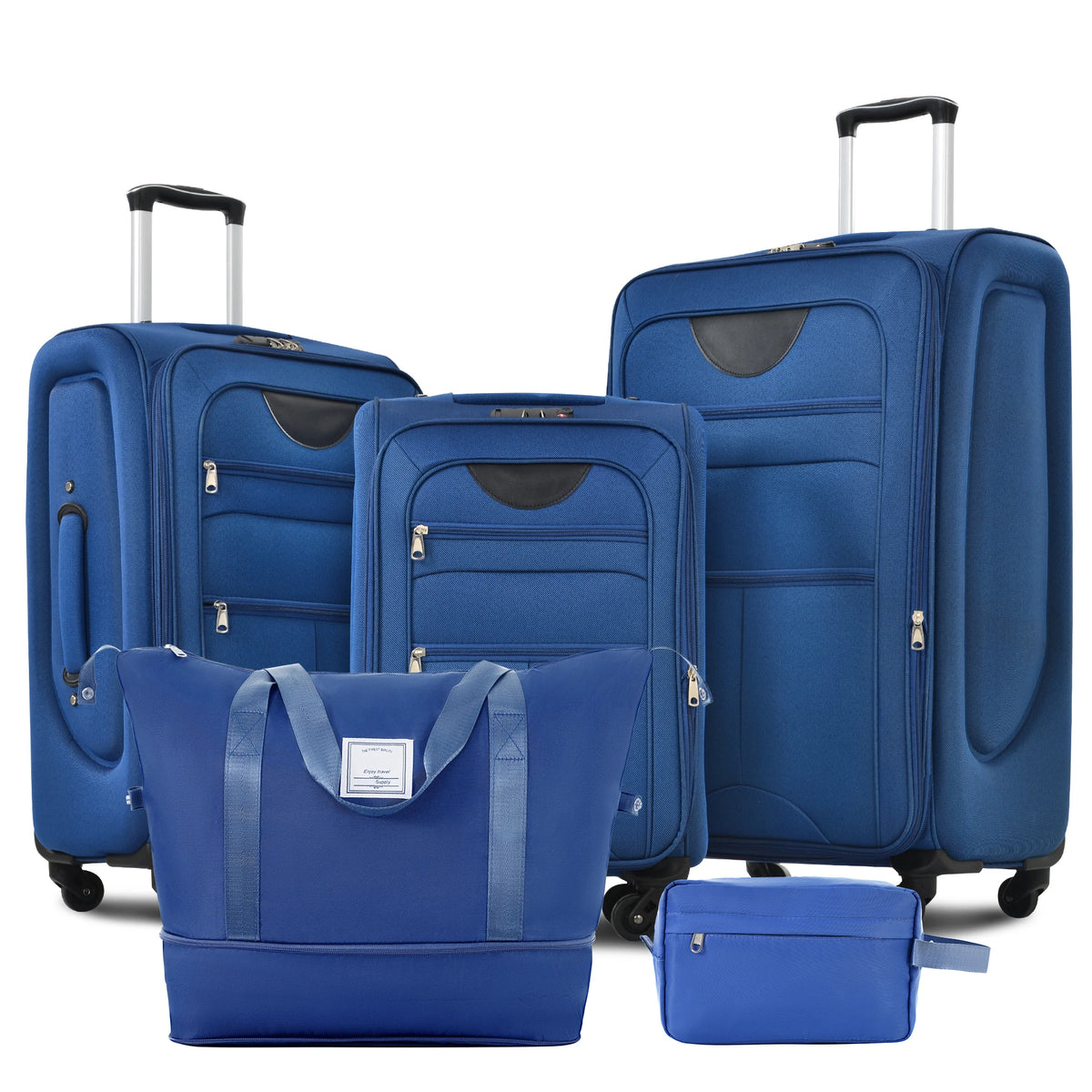 Softside Luggage Expandable 5 Piece Set Suitcase with Duffel Bag Upright Spinner Softshell Lightweight Luggage Travel Set