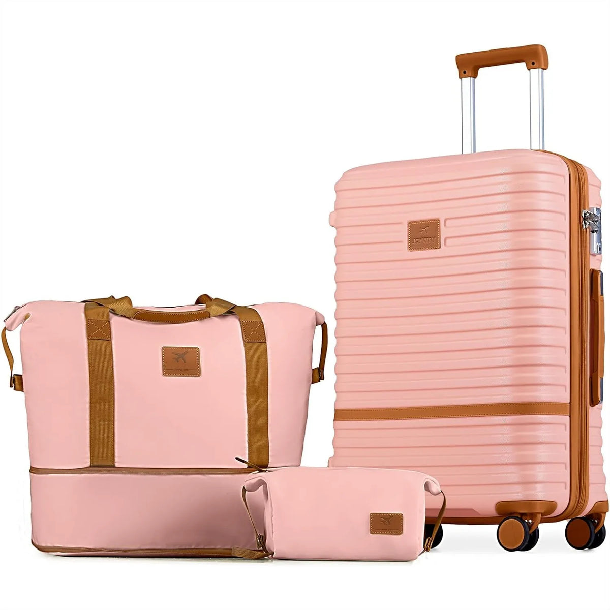 24 Inch Checked Luggage, Expandable Hard Shell Suitcase with Spinner Wheels and TSA Lock, 3 Piece Set with Travel and Toiletry