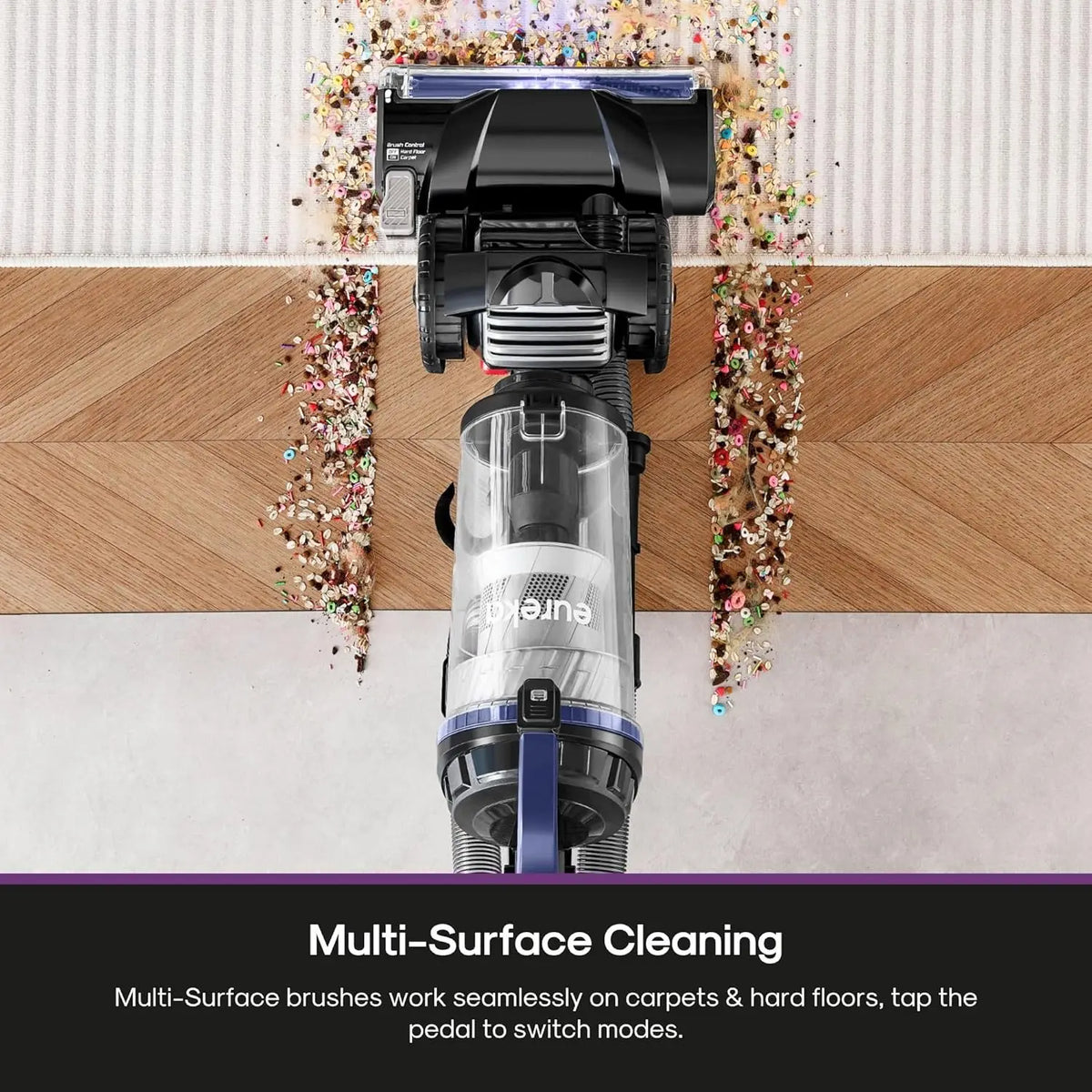 Powerful Upright Vacuum Cleaner for Carpets and Hard Floors, Dual Cyclone Suction, Swivel Steering, Anti-Tangle Brush