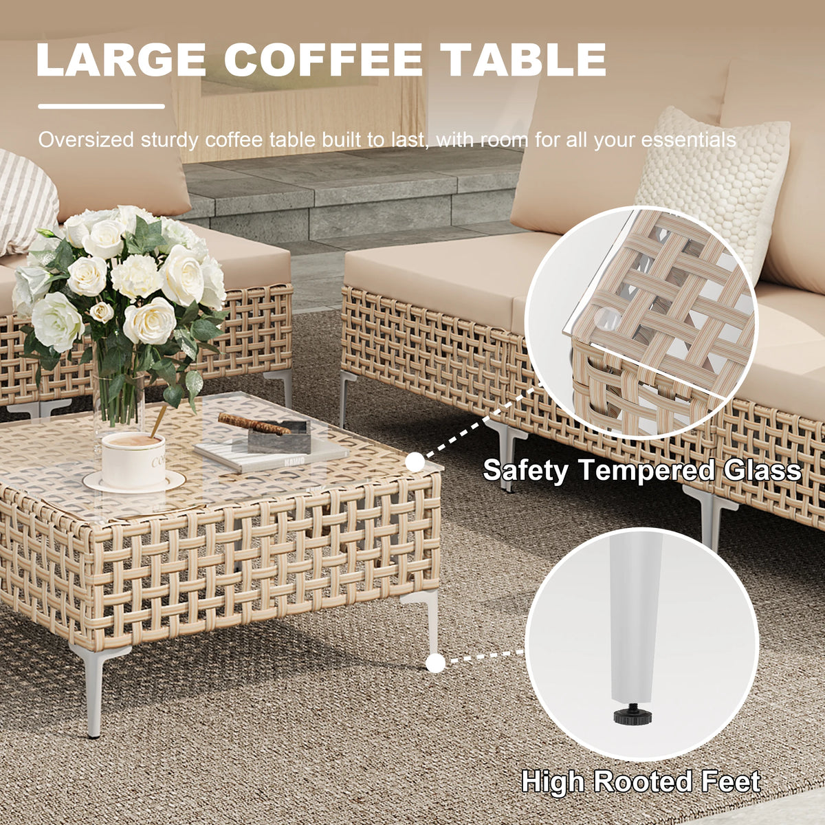 Boho Outdoor Patio Furniture Set with Non-Slip Cushions - 7 Piece