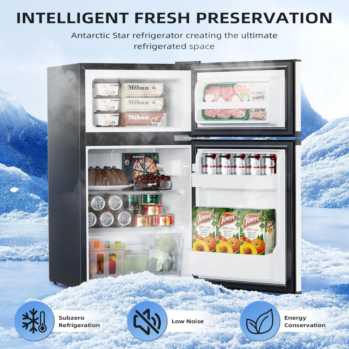 Star 3.2 Cu.Ft,Mini Refrigerator with Freezer,Double Door Mini Fridge,Compact Refrigerator,Adjustable Thermostat