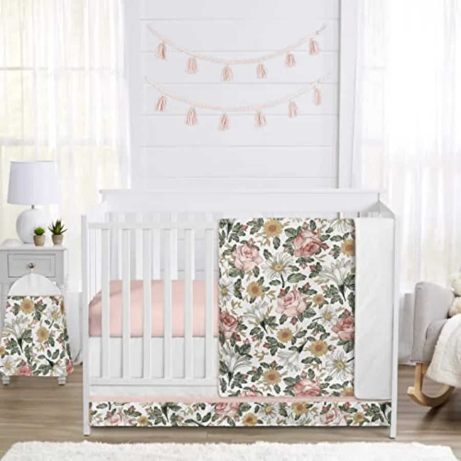 5-Piece Baby Crib Bedding Set Boho Vintage Floral for Girls Infants/Nursery incl. Blanket Fitted Sheet and Crib Skirt (Bohemian