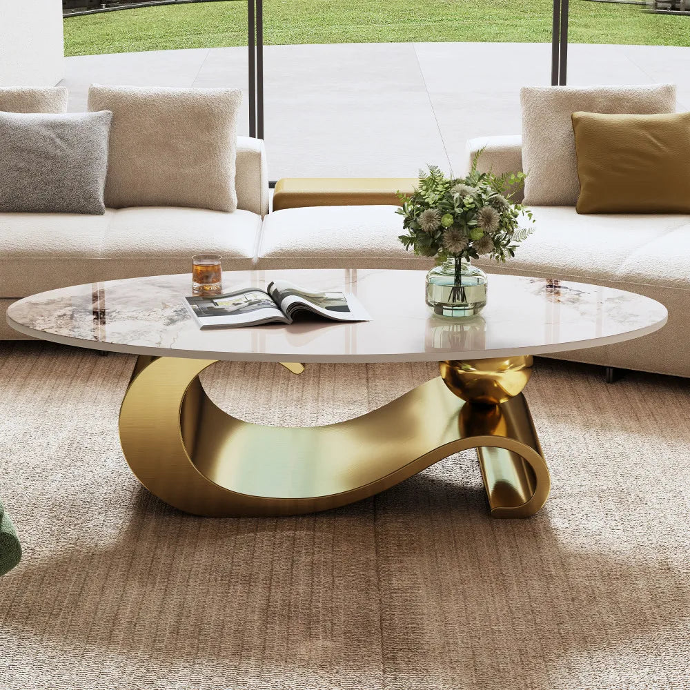 Italian Minimalist Sculptural Coffee Table, Stainless Steel Base Creative Living Room Center Tea Table, Custom Home Furniture