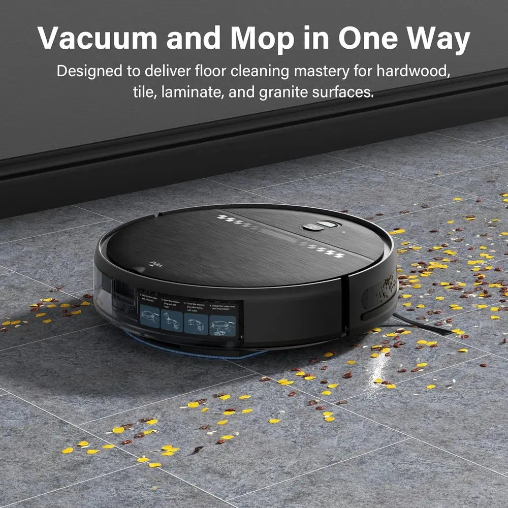 2-in-1 Slim Robot Vacuum and Mop with Wi-Fi/Voice Control, 3D Obstacle Avoidance, Self-Charging for Hard Floors and Carpets, Pet