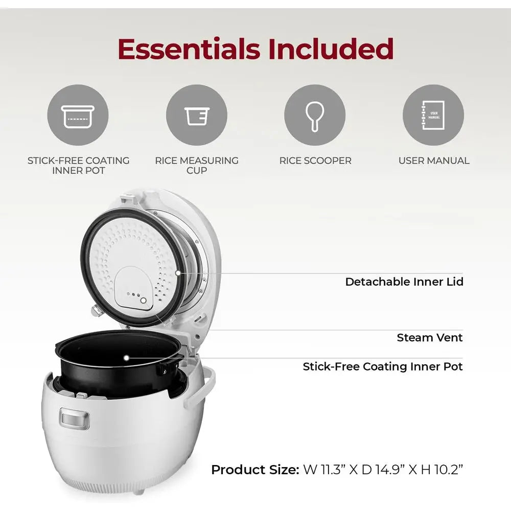 10-Cup Uncooked / 20-Cup Cooked Rice Cooker with Nonstick Inner Pot, 16 Menu Options, Auto Clean, LCD Display