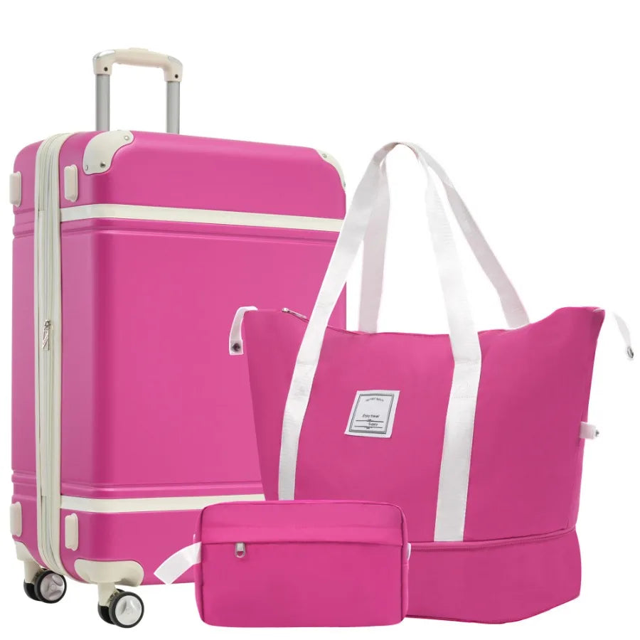 Hardshell luggage sets for travel: lightweight pink suitcases with double spinner wheels, TSA lock, and vintage design in 24 IN