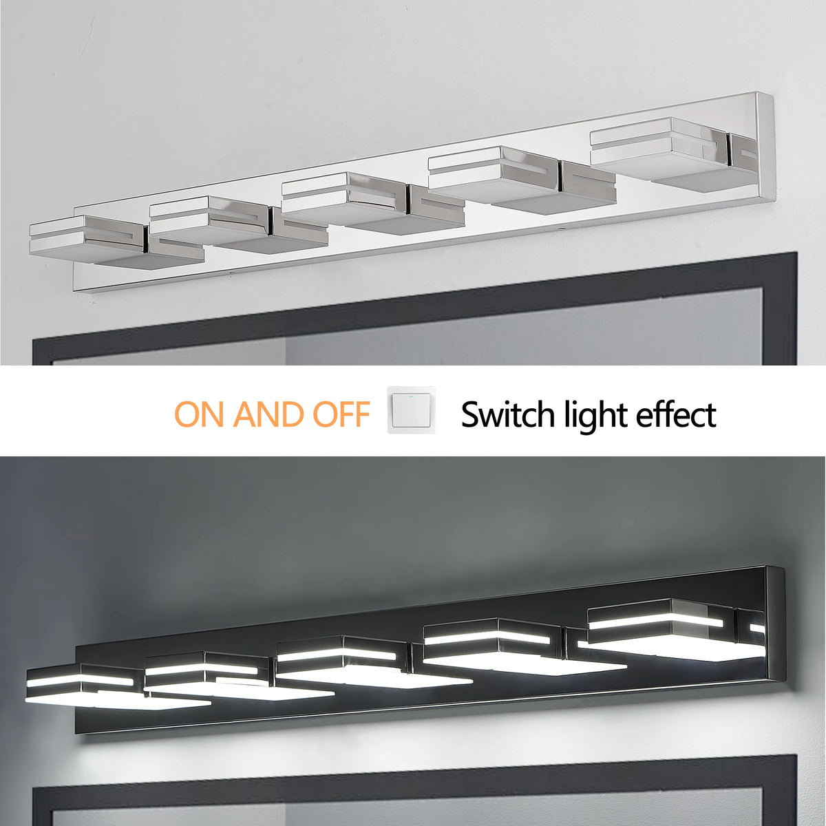 Modern Chrome LED Vanity Light, 5-Lights Wall Sconce for Bathroom and Mirror, Sleek Minimalist Design, Energy-Efficient