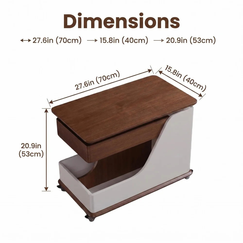 Height Adjustable Side Table Coffee Table, Portable End Table with Storage Compartments, for Living Room Balcony Bedroom FYCT