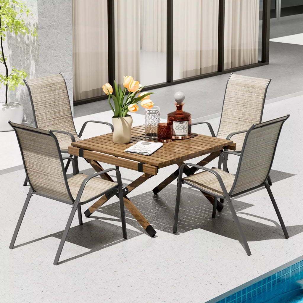 Patio Chairs Set of 4 Outdoor Textilene Stackable Dining Sitting for All Weather, Breathable Lawn Garden Furniture with Armrests