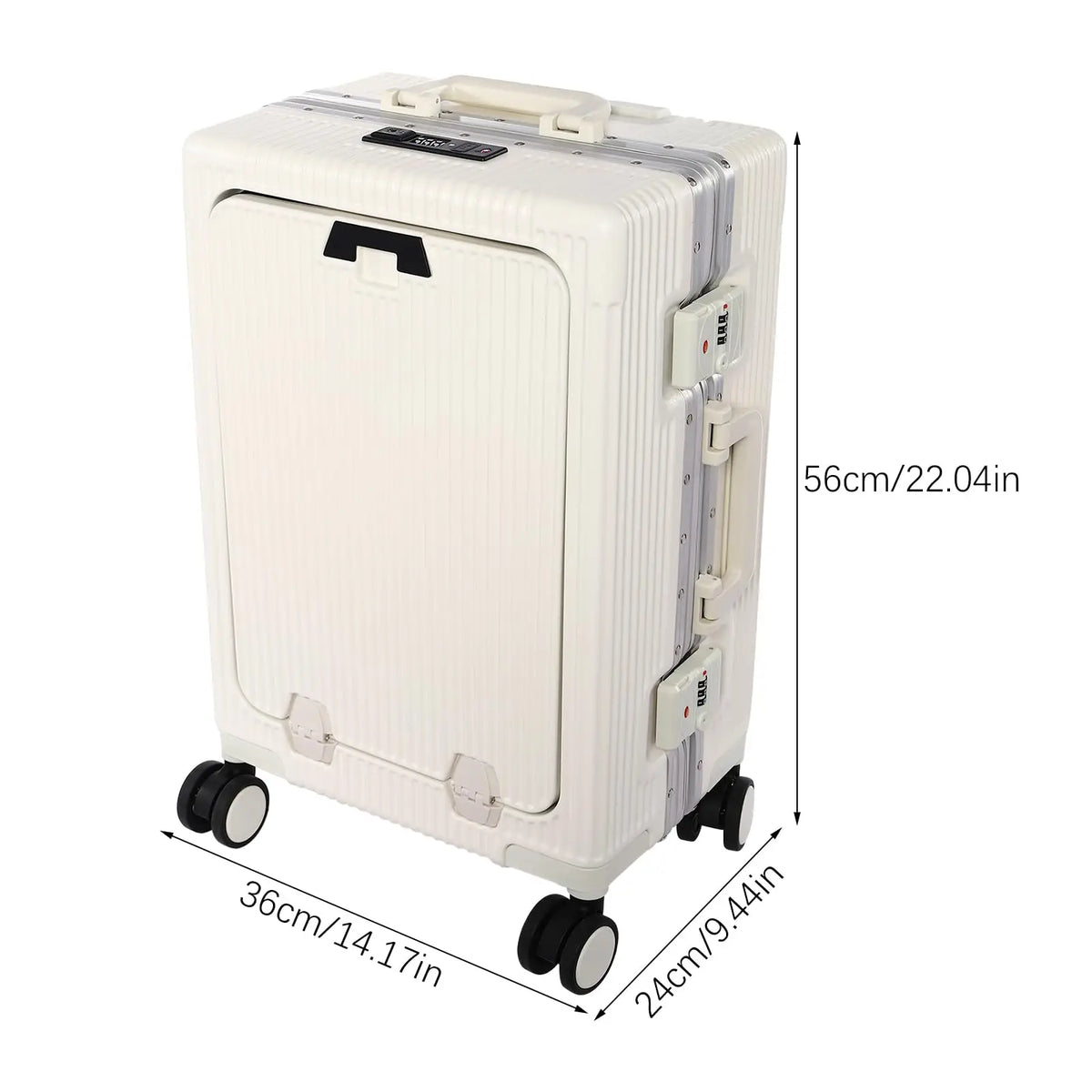 Carry On Luggage, 20" Zipperless Luggage, Hard Shell Suitcase with Front Pocket, Cup Holder and Locks, White