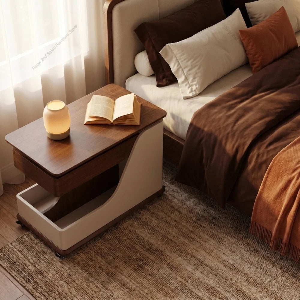 Height Adjustable Side Table Coffee Table, Portable End Table with Storage Compartments, for Living Room Balcony Bedroom FYCT