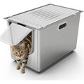 StainlSteel Litter Box with Lid, Cat Litter Box with Door 14.5'' High Sides, XL Metal Kitty Litter Pan, Pet Toilet with Wheels o