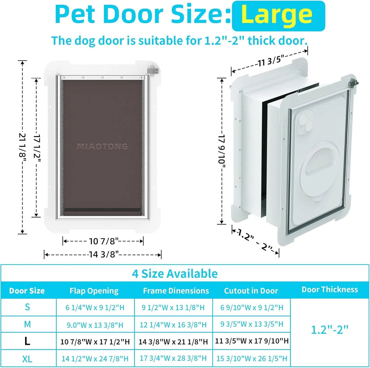 3-Flap Steel Dog Door for Exterior Doors, Energy-Efficient, Insulated, Telescoping Tunnel, Never Rust, for Pets Up to 100 Lb