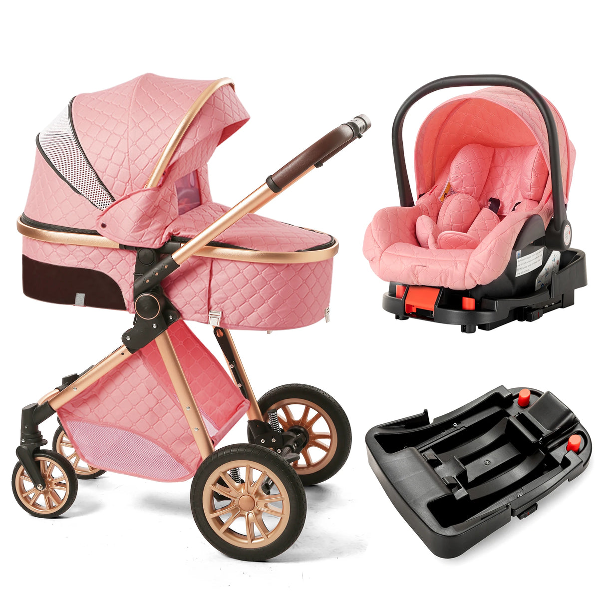 3 in 1 Luxury Pram High Landscape Baby Stroller with Reversible Seat Folding Pushchair for 0-36 Months Kids
