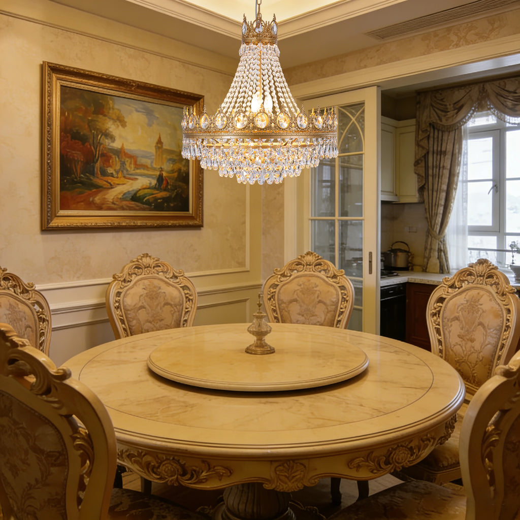 9-light Gold French Empire Antique Farmhouse  Crystal Chandelier Ceiling Light Fixture for Dining Living Room, Bedroom, Kitchen