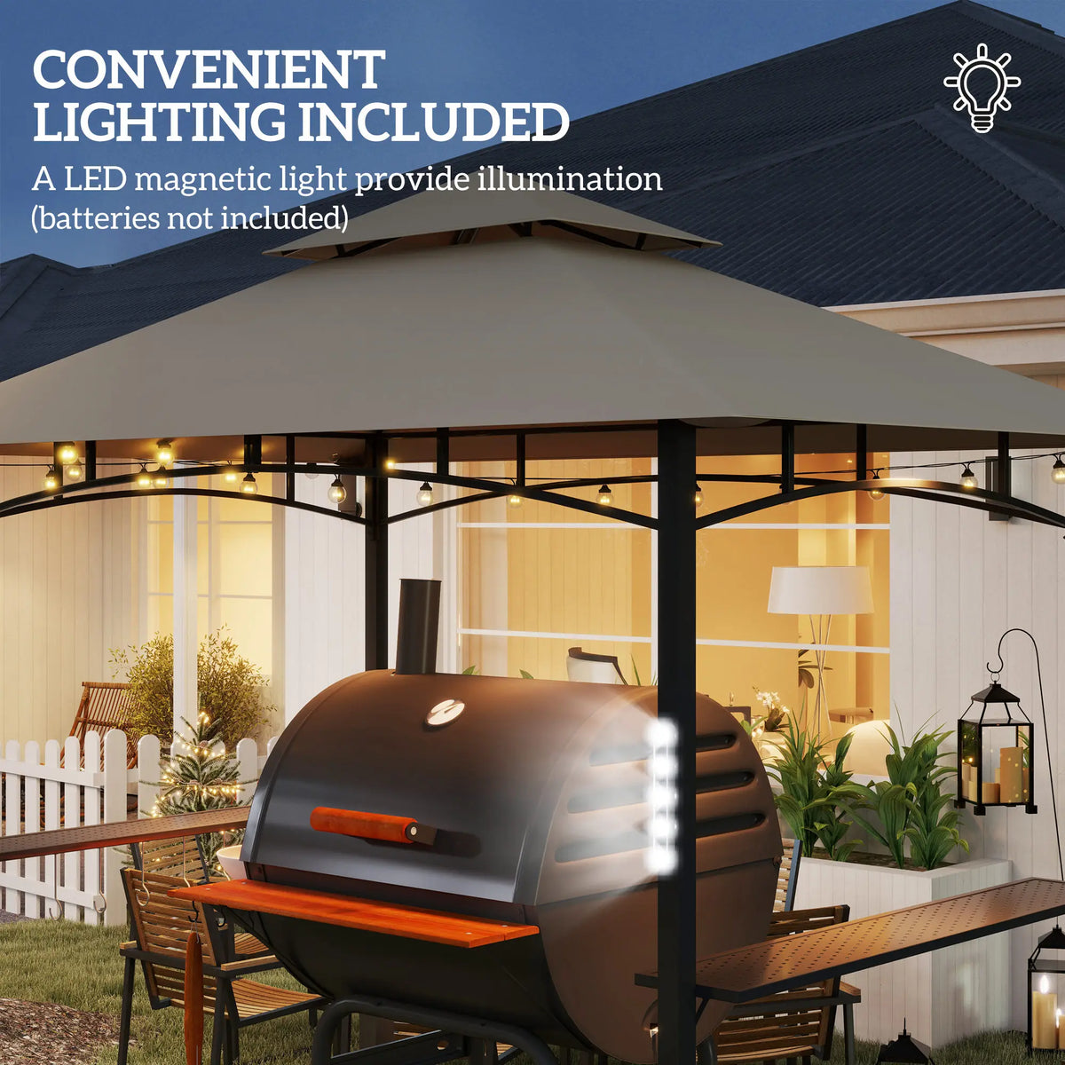 8' X 5' Grill Gazebo, 2-Tier Outdoor Bbq Gazebo, Khaki