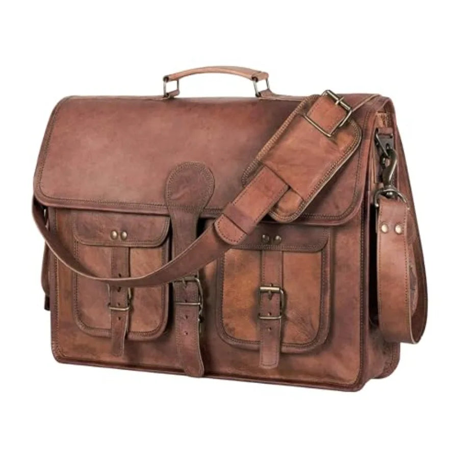 Leather Messenger Bag for Men and Women 18 inch Large Vintage Leather Briefcase Laptop Shoulder Bag Unisex Crossbody Messenger