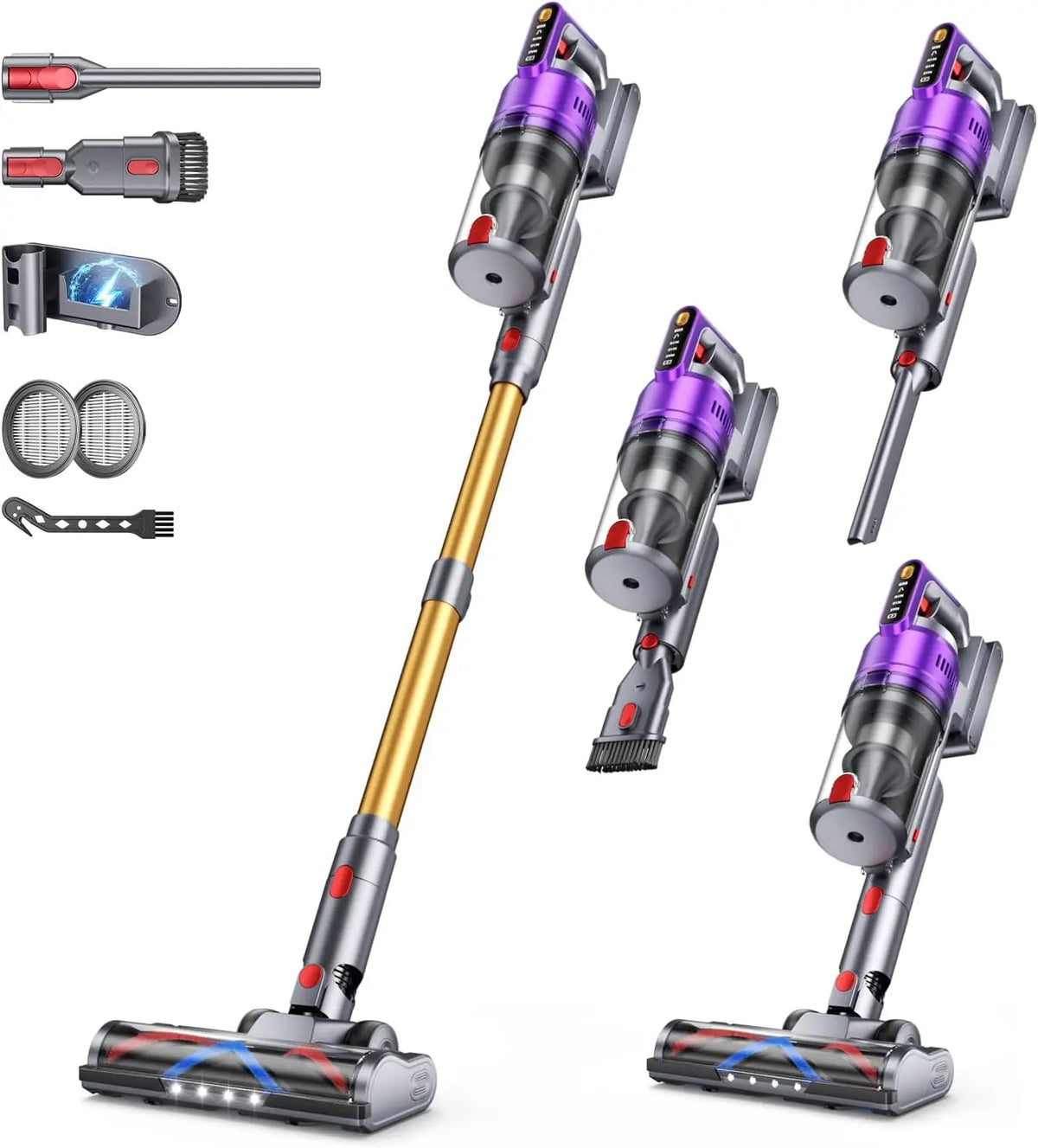 Cordless Vacuum Cleaner 680W 55kPa, Up to 75Mins Runtime, Anti-Tangled for Hardwood Floors, Carpets, Pet Hair