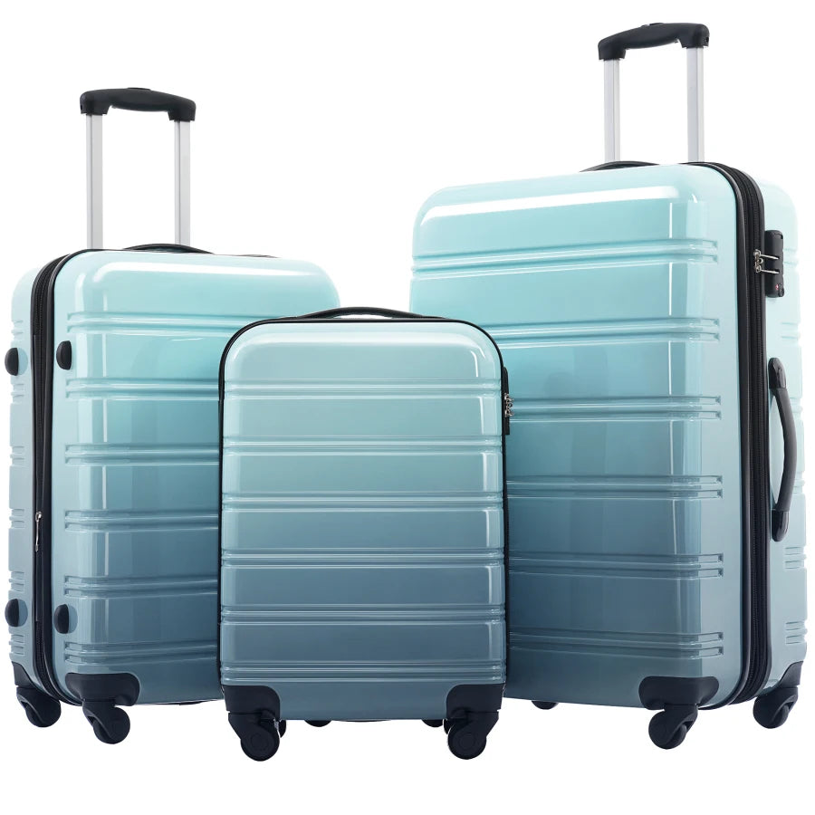 Hardshell Luggage Sets 3 Piece for Travel, Polycarbonate, Gradient Blue, Expandable with Spinner Wheels and TSA Lock, Lightweig