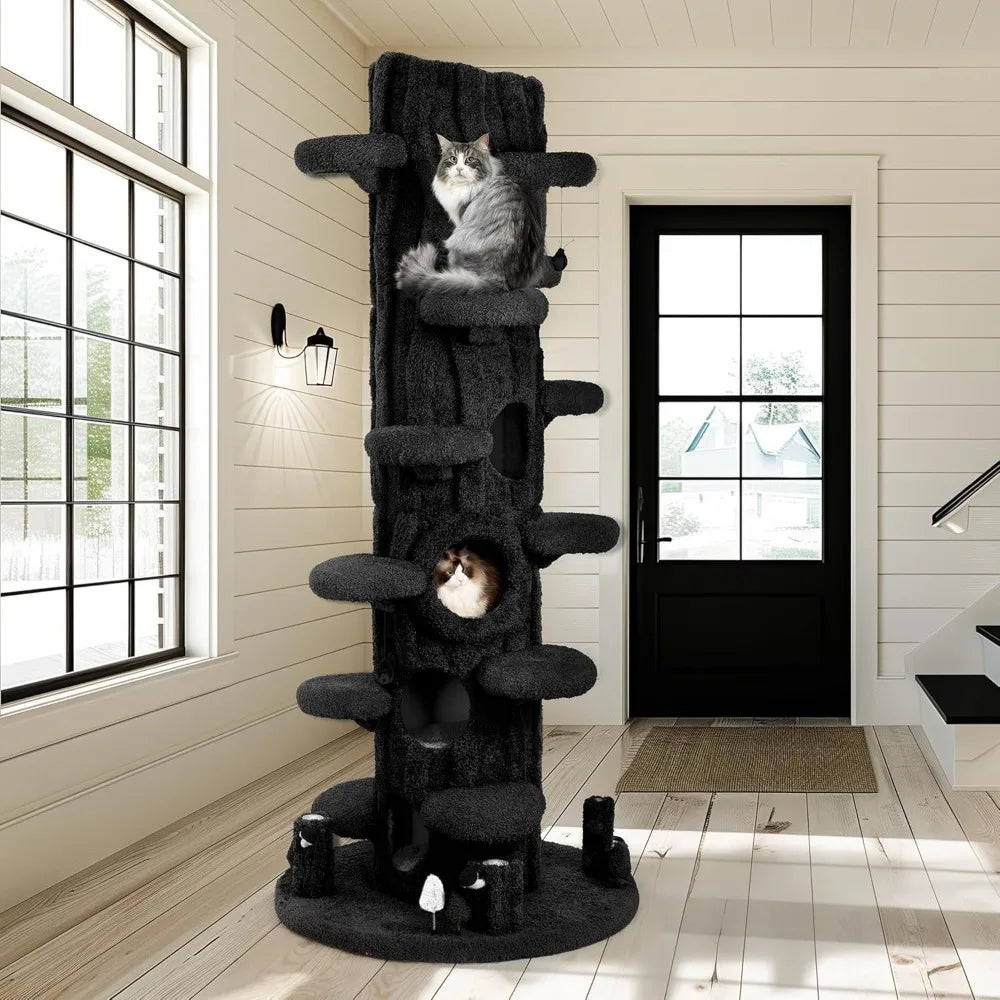 Luxurious 90.5-Inch Tall Indoor Cat Tree with Condo and Soft Cushion for Cats