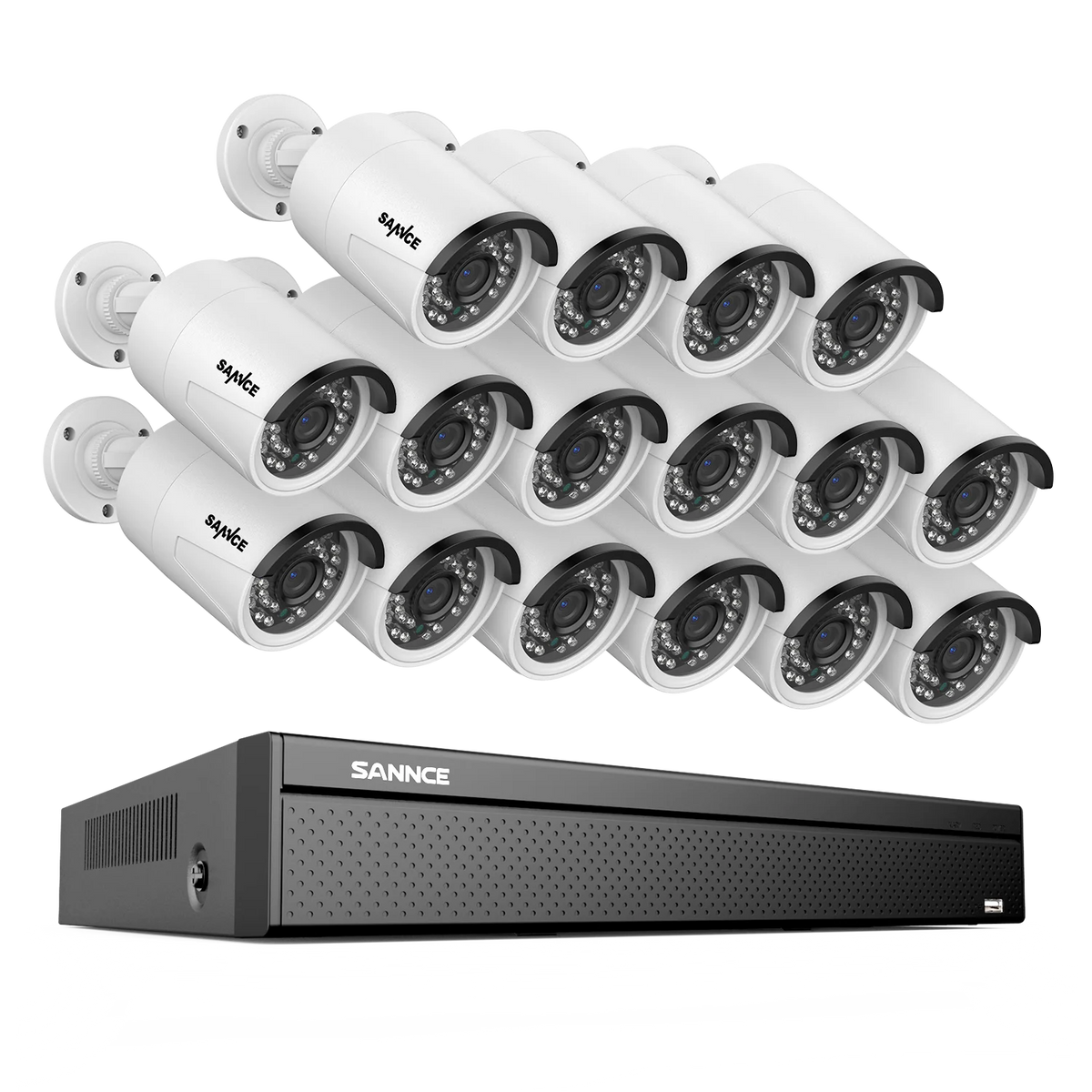 SANNCE 16CH 5MP HD POE Network Video Security System H.265+ NVR 30M EXIR Night Vision IP Camera CCTV Security Protection 2.8MM