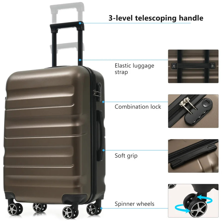6-Piece ABS Hardshell Luggage Set - Lightweight Durable Suitcases with Dual Spinner Wheels, Carry-On Check-In Sizes for Travel
