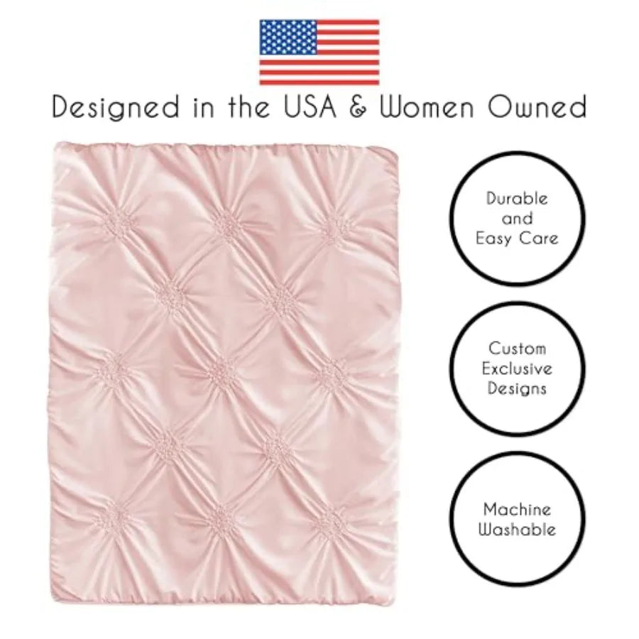 4-Piece Baby Crib Bedding Set Pink Shabby Chic for Girls Infants/Nursery incl. Blanket Fitted Sheet Skirt Diaper Stacker (Elega