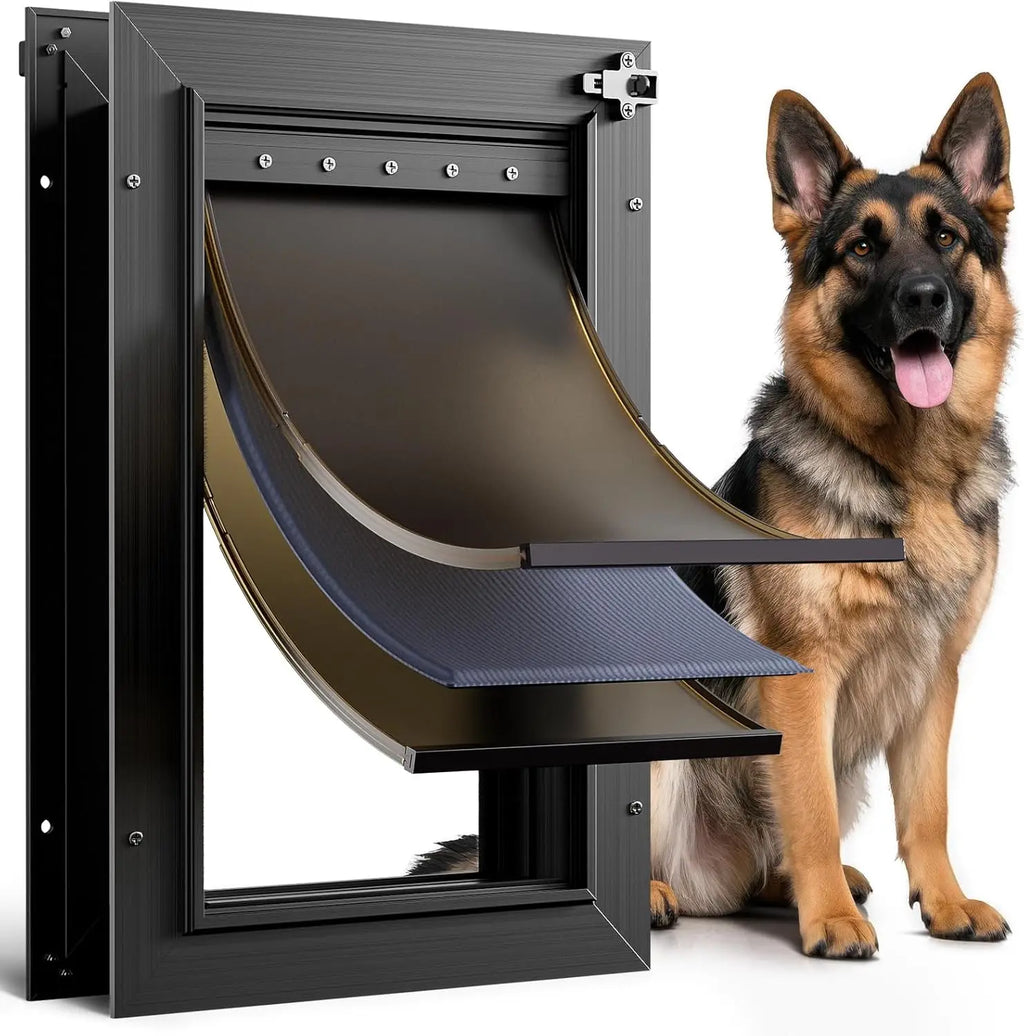 All Aluminum Large Dog Door with 3 Flaps, Heavy Duty Pet Door for Dogs Cats Up to 110lb, Insulated & Secure