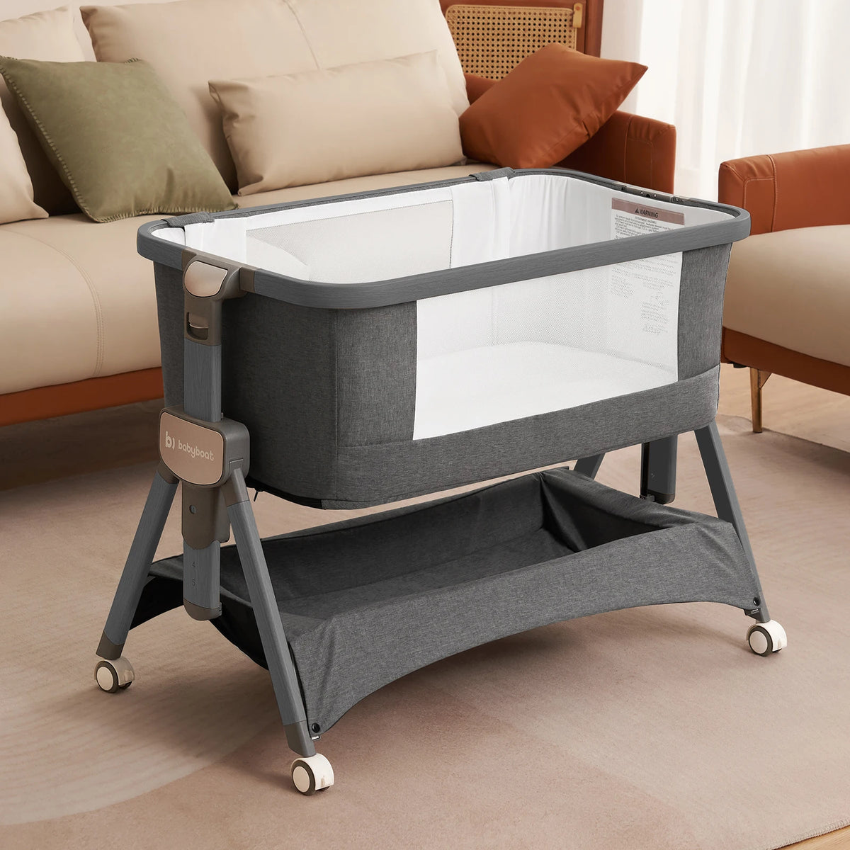 Cozy2 Baby Bedside Bassinet Sleeper Portable Travel Bassinet with Bigger Wheels 3 in 1 Bassinet Crib with Mattress, Storage Bask