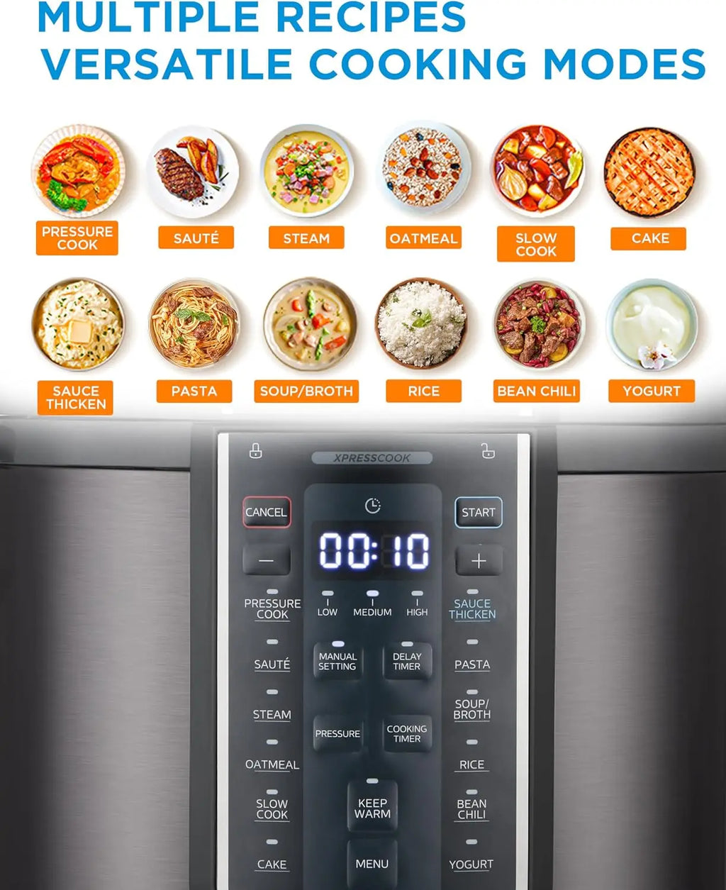 8-Quart Electric Pressure Cooker, 12-in-1 Multi-Cooker with Stainless Steel Inner Pot, Programmable Slow Cooker, Rice Cooker
