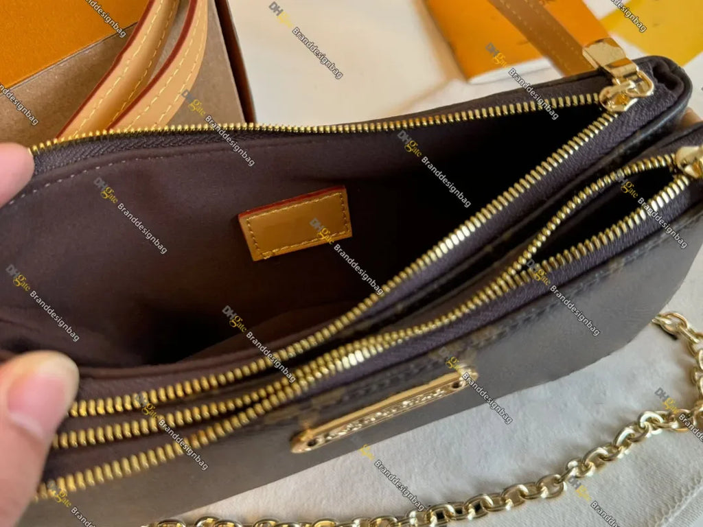 Top Designer Liv pochette Shoulder Bag Women Leather Denim Chain Crossbody bags Luxury Clutch Tote Purse Brown Flower Handbag